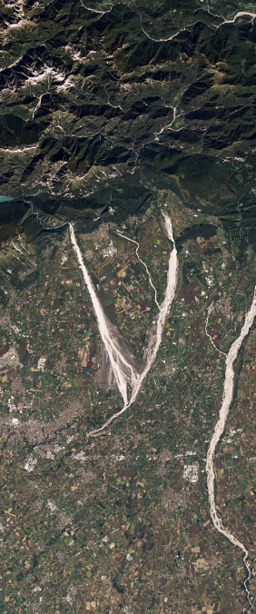 Cellina & Meduna Rivers, Italy — letter V — Your Name in Landsat
